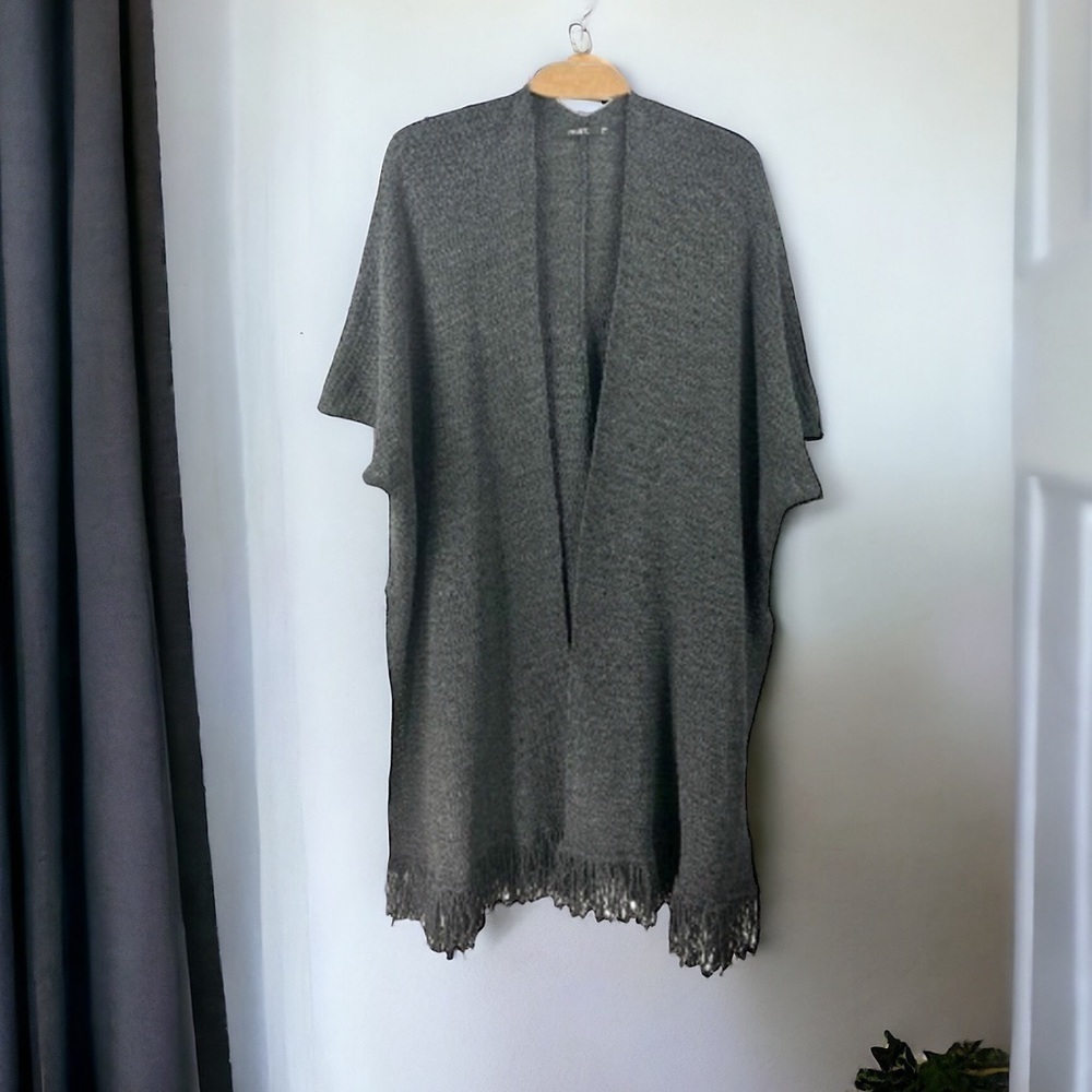 𝅺mat Charcoal Grey Wool Blend Knitted Longline Shawl Cardigan Size S/M